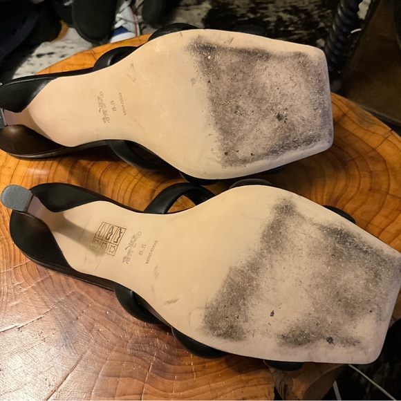 Coach Kellie black stiletto slip on square toe sandals with woven C 8.5 $190 - Picture 10 of 12